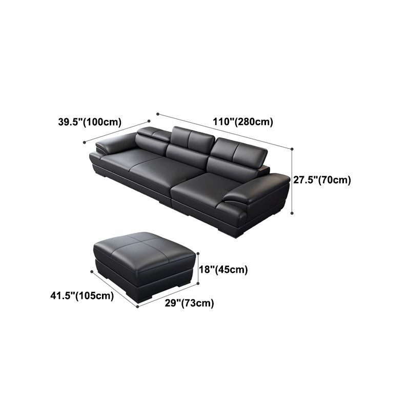 Genuine Leather Pillow Top Arm Sectional Sofa 27.55"High Cushion Back Sofa,Black Clearhalo 'furn' 'furn_sectionals' 'Furniture' 'Living Room Furniture' 'Sectionals' 1200x1200_b574436e-7cf1-4eaf-aa8c-28dea290294a
