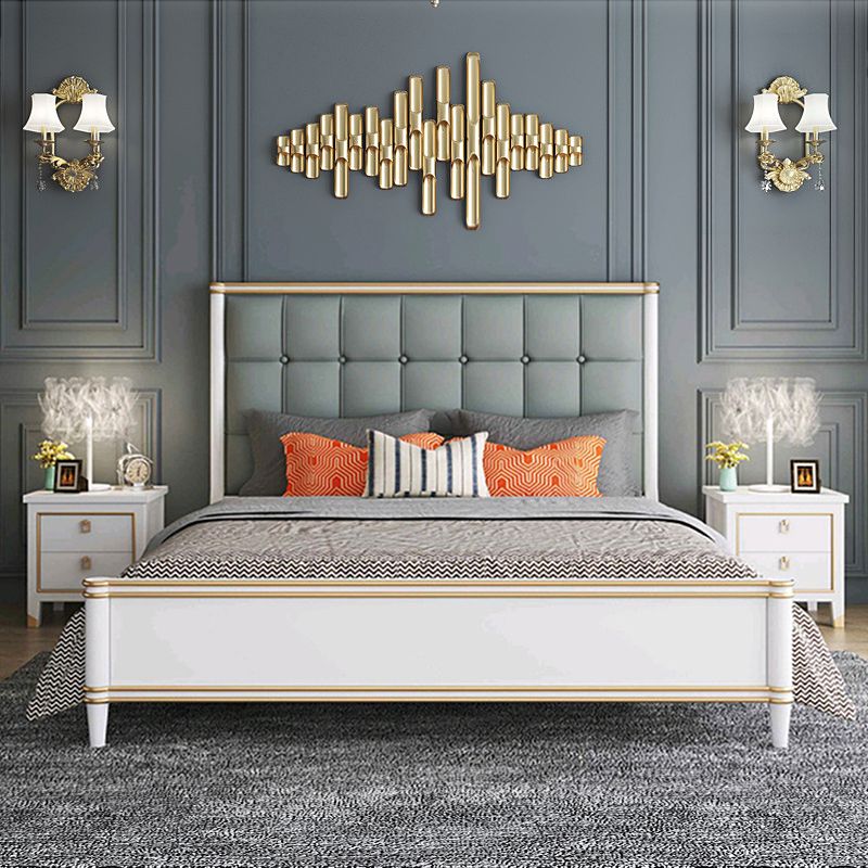 Modern Standard Bed with Tufted Upholstered Headboard and Soild Wood Legs Clearhalo 'Bedroom Furniture' 'Beds' 'furn' 'furn_beds' 'Furniture' 1200x1200_b579648d-aecc-4b4a-b25e-5e8ba7c153e4