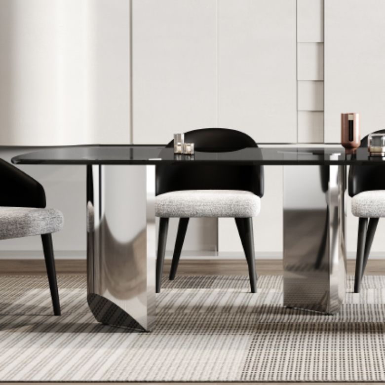 Simplicity Style Rectangle Glass Dining Site Table with 3 Legs Clearhalo 'Dining Tables & Seating' 'Dining Tables' 'dining_table' 'furn' 'furn_dining_table' 'Furniture' 'Kitchen & Dining Furniture' 1200x1200_b57e3cd6-2fda-4d06-99f0-1f8a8fb7e9cc