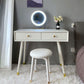 Dressing Table Made of White Solid Wood with 2 Drawers and 1 White Stool