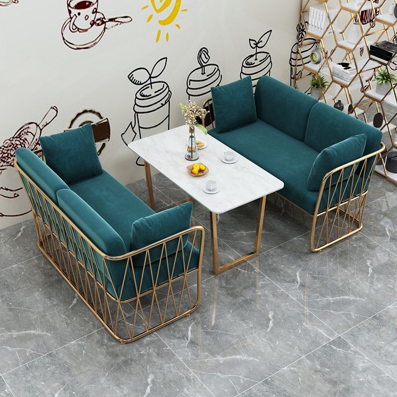 Glam Kitchen Table with Faux Marble Top Gold Metal Legs for Home Clearhalo 'Dining Tables & Seating' 'Dining Tables' 'dining_table' 'furn' 'furn_dining_table' 'Furniture' 'Kitchen & Dining Furniture' 1200x1200_b5876f5d-5c92-46c2-a790-fdd21204f43e