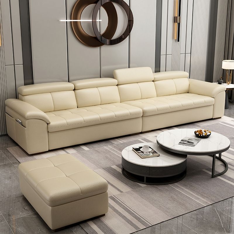 Genuine Leather Sectional Sofa 35.43"High Cushion Back Sofa with Storage,Beige Clearhalo 'furn' 'furn_sectionals' 'Furniture' 'furniture_sectionals' 'Living Room Furniture' 'Sectionals' 1200x1200_b587b47b-9c9b-428e-8e5b-d8785c24a137