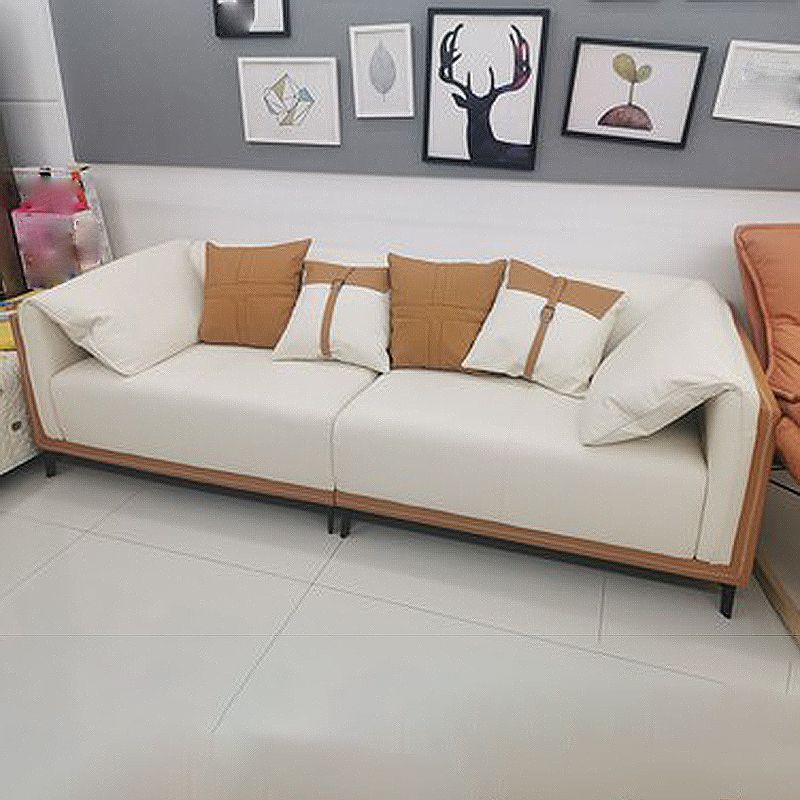 Modern Faux Leather Pillow Top Arm Sofa/Sectional Pillowed Back Cushions for Living Room Clearhalo 'furn' 'furn_sectionals' 'Furniture' 'furniture_sectionals' 'kitchen' 'kitchen_sectionals' 'Living Room Furniture' 'Sectionals' 1200x1200_b588ac8a-486d-4505-ac51-b4d0d9da135b