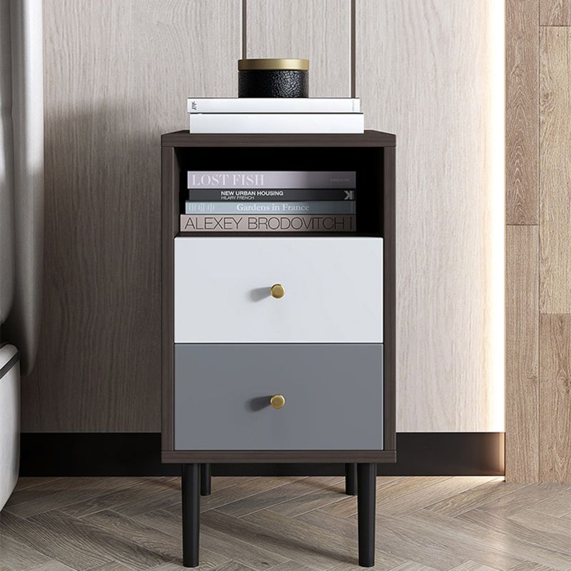 Contemporary Bed Nightstand Open Storage Night Table with 2 Drawers Clearhalo 'Bedroom Furniture' 'furn' 'furn_night_stand' 'Furniture' 'night_stand' 'Nightstands' 1200x1200_b589a94b-471c-4699-a562-3efe10540e80