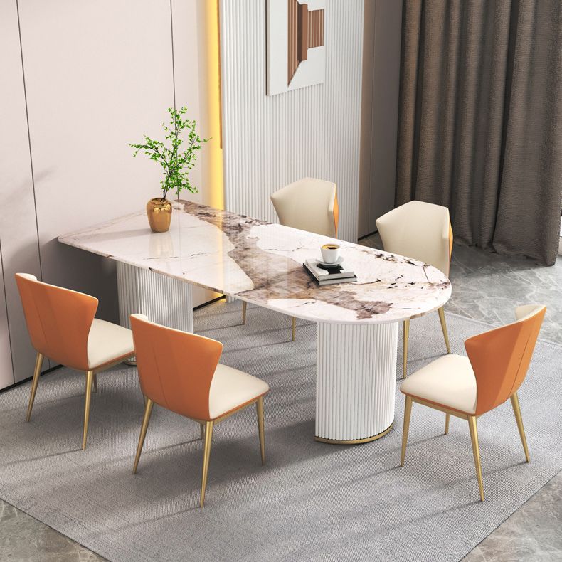 Stone Top Dining Table Modern Dining Table with Double Pedestal Base in White Clearhalo ' dining_table' 'Dining Tables & Seating' 'Dining Tables' 'furn' 'furn_dining_table' 'Furniture' 'furniture_dining_table' 'Kitchen & Dining Furniture' 'kitchen&dining_furn' 'kitchen' 'kitchen_dining_table' 1200x1200_b58b33b7-472b-45e6-8e23-14463307ff1f