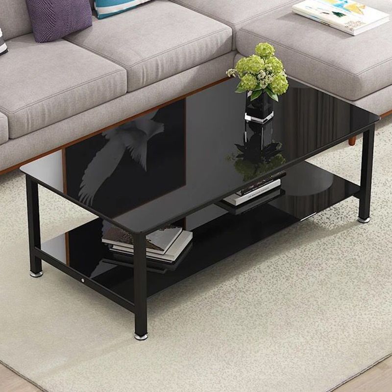 Zeitgenössischer rechteckiger Couchtisch aus Glas mit Stauraum und 4 Beinen