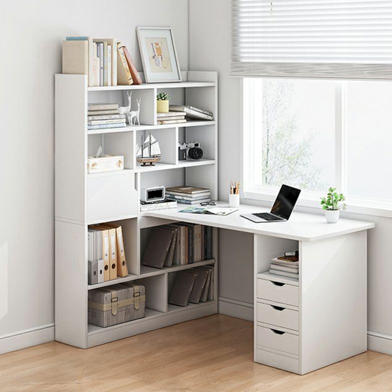 28.15-Inch Modern & Contemporary L-Shape Wooden Desk Bedroom with Bookshelf Writing Desk Clearhalo 'furn' 'furn_office_desk' 'Furniture' 'Office Desks' 'Office Furniture' 'office_desk' 1200x1200_b58da8db-f9cd-495e-aa1c-b0bce36c7768