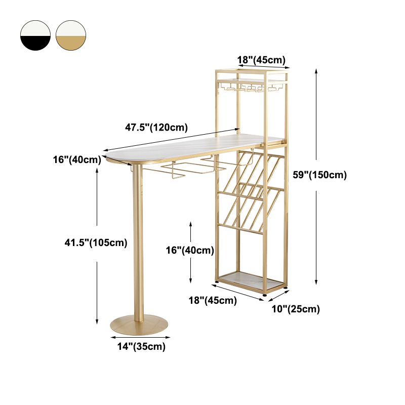 Modern Iron Bar Dining Table White Faux Marble Indoor Bistro Table with Wine Rack Clearhalo 'Bar Furniture' 'Bar Tables' 'bar_tables' 'furn' 'furn_bar_tables' 'Furniture' 'furniture_bar_tables' 'Kitchen & Dining Furniture' 1200x1200_b58e35f1-78fe-4fec-97a6-3cb4094bf1d8