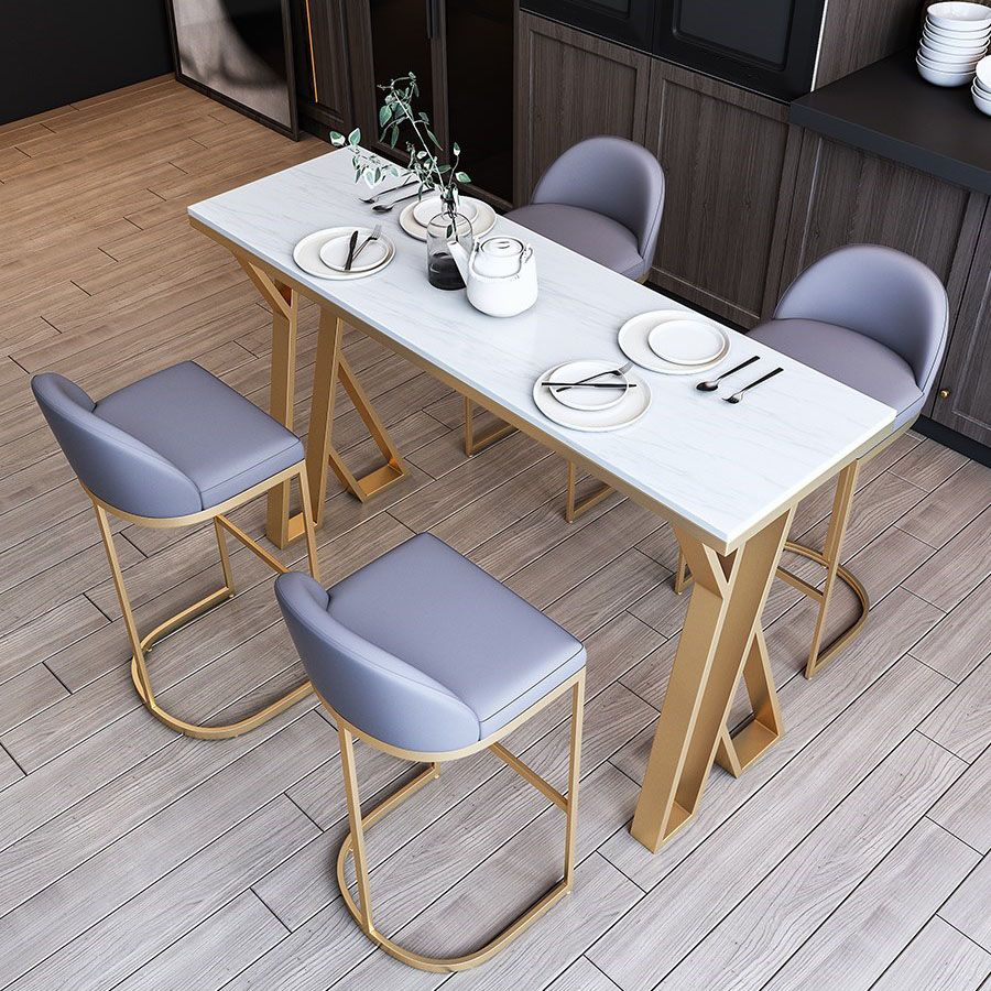 Glam 1/3/5/7 Pieces Bar Table Set Rectangle Stone Counter Table with Stools for Kitchen Clearhalo 'Bar Furniture' 'furn' 'furn_home_bar_bar_sets' 'Furniture' 'Home Bars & Bar Sets' 'home_bar_bar_sets' 'Kitchen & Dining Furniture' 1200x1200_b58e624c-6789-4ab9-812d-f9203d812d30