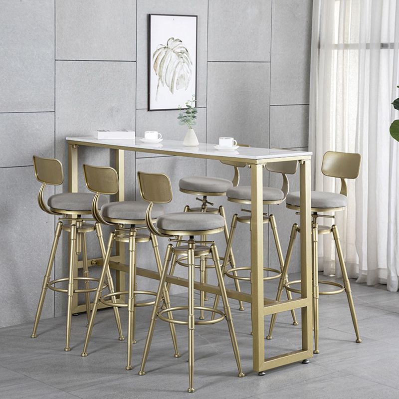 Stone Top Bar Counter White Traditional Luxury Bar Counter with Gold Base