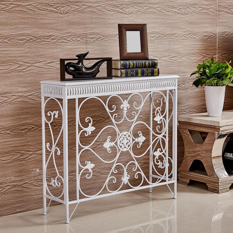 フランスの田舎の木製フレームコンソールテーブルホールダークブラウン＆ホワイトソファテーブルの長方形