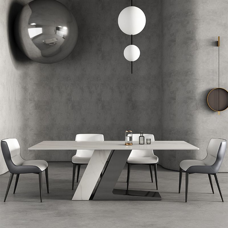 Modern Sintered Stone Dining Table Set with Rectangle Table and Metal Base Formal Dining Set Clearhalo 'Dining Room Sets' 'Dining Tables & Seating' 'dining_room_set' 'Furniture' 'furniture_dining_room_set' 'Kitchen & Dining Furniture' 'kitchen&dining_furn' 'kitchen' 1200x1200_b5919404-634d-4ab4-9209-bc2d42ea4a4c