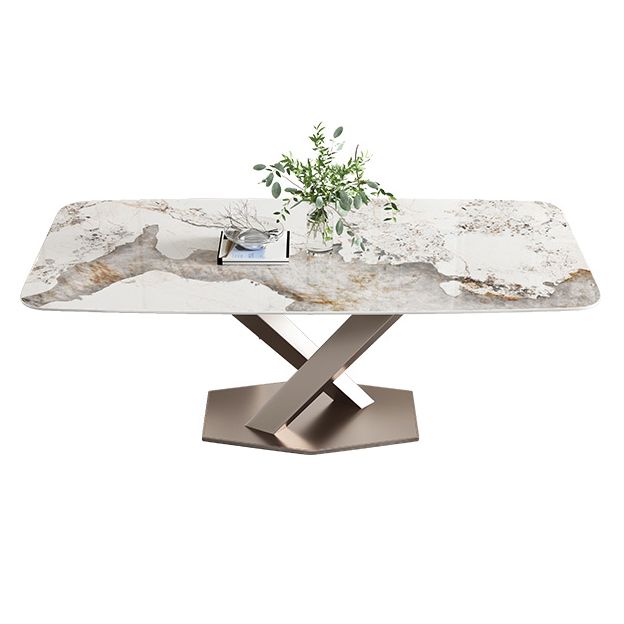 Metal Traditional Luxury Rectangular Dining Table Sintered Stone Table with Pedestal Clearhalo ' dining_table' 'Dining Tables & Seating' 'Dining Tables' 'furn' 'furn_dining_table' 'Furniture' 'furniture_dining_table' 'Kitchen & Dining Furniture' 'kitchen&dining_furn' 'kitchen' 'kitchen_dining_table' 1200x1200_b592bb28-0836-4ff9-9a12-657507946da8