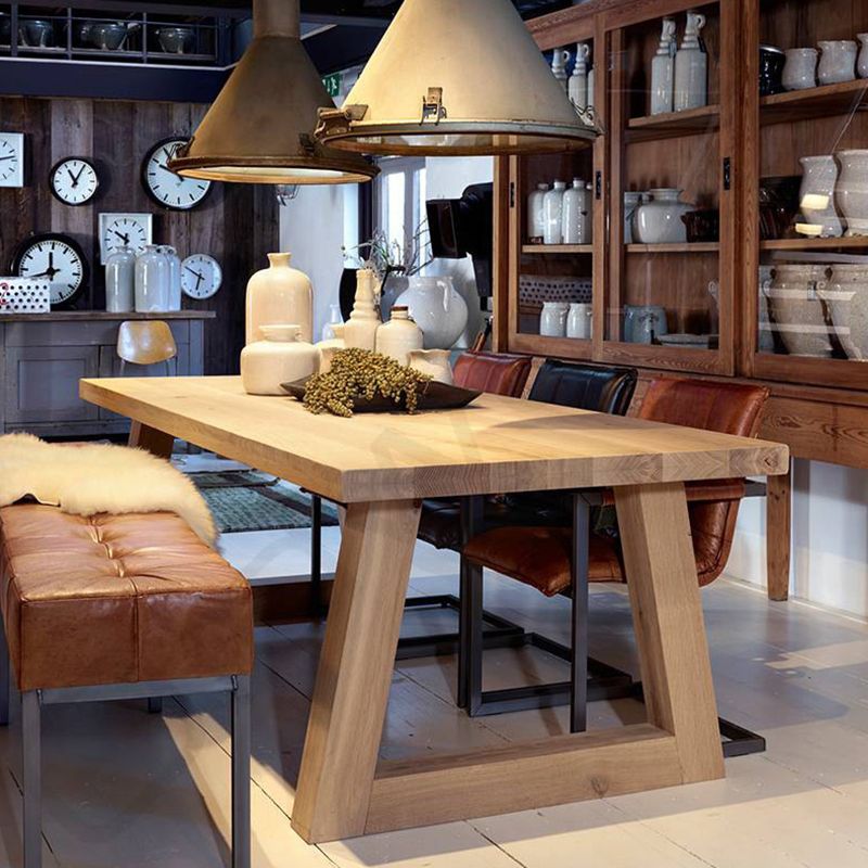 Contemporary Solid Wood Rectangle Shape Kitchen Table Set with 2 Wood Legs for Dining Room Furniture Clearhalo 'Dining Room Sets' 'Dining Tables & Seating' 'dining_room_set' 'furn' 'furn_dining_room_set' 'Furniture' 'furniture_dining_room_set' 'Kitchen & Dining Furniture' 'kitchen&dining_furn' 'kitchen' 1200x1200_b5934f25-69bc-45fc-bb51-31bda7cac6ef