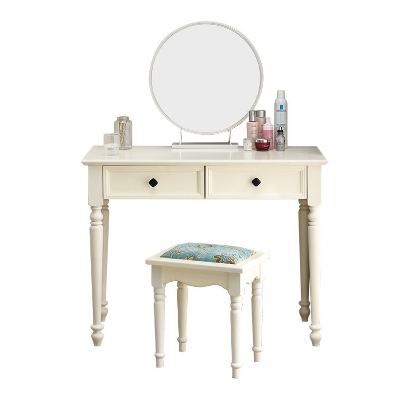 Modern Style Pine White Rectangular 4 Legs Dressing Table with 2 Drawers