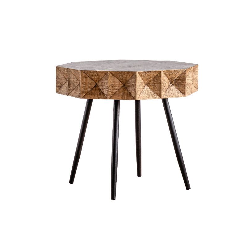 French Country Distressed Wood Sofa Side Accent Table in Brown