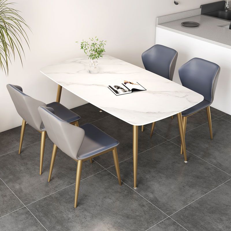 Set da tavolo da pranzo rettangolare glam 1/3/4/5 pezzi Dinette Set con top in pietra sinterizzata bianca
