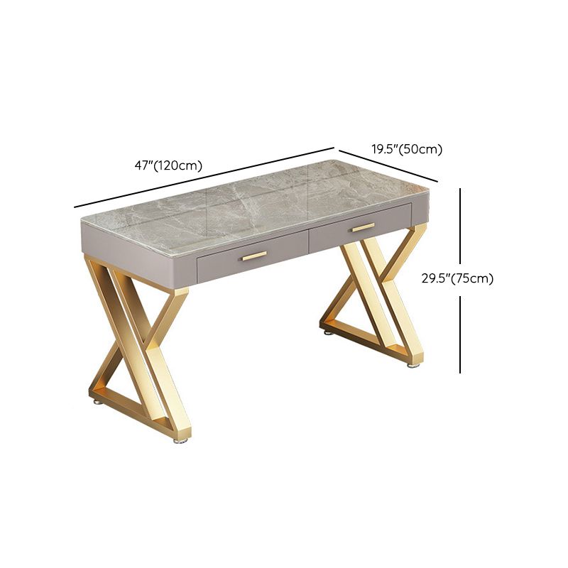 Glam Stone Writing Desk Sled Base 29.53" Tall Office Desk with Drawers Clearhalo 'furn' 'furn_office_desk' 'Furniture' 'Office Desks' 'Office Furniture' 'office_desk' 1200x1200_b59ecbe6-2f3d-4b81-acdb-c2396d01b7cb