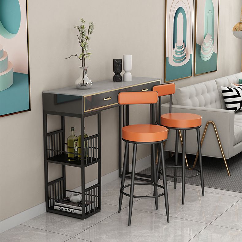 Glam Style Rectangle Bar Table Stone Fixed Bistro Bar Desk with Storage Clearhalo 'Bar Furniture' 'Bar Tables' 'bar_tables' 'furn' 'furn_bar_tables' 'Furniture' 'Kitchen & Dining Furniture' 1200x1200_b5a0142e-9fce-4155-92a6-12ba5f180db8
