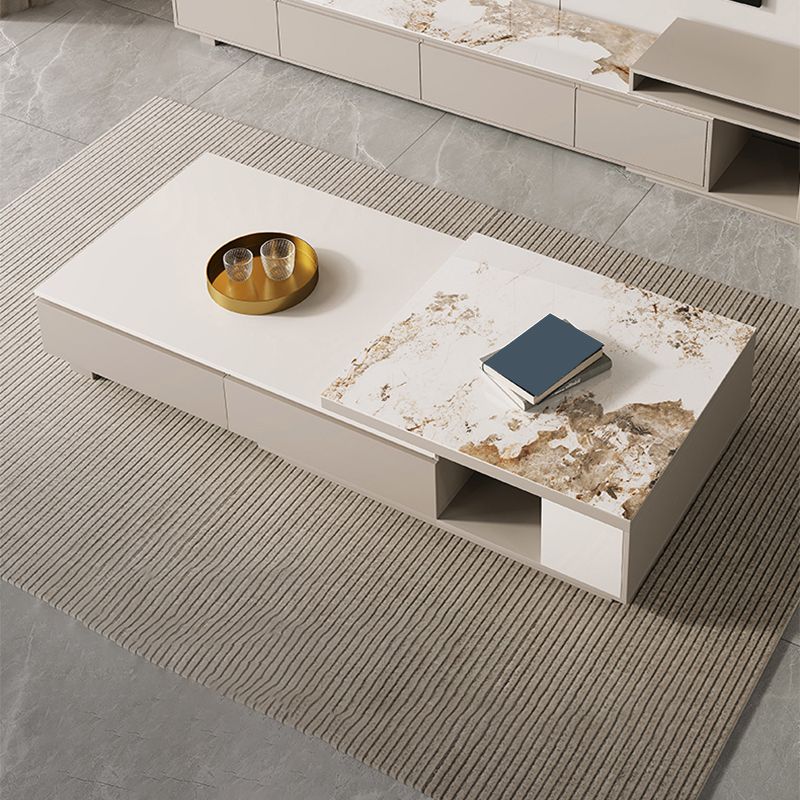 Rectangle Single Coffee Table Stone Cocktail Table with Storage Drawers