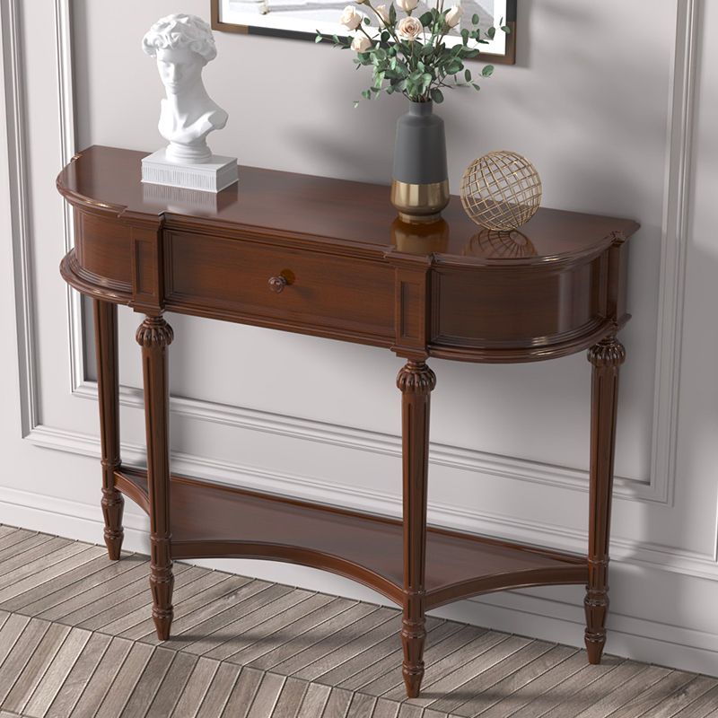 Console di betulla moderna di metà secolo con 4 gambe e scaffali per la sala