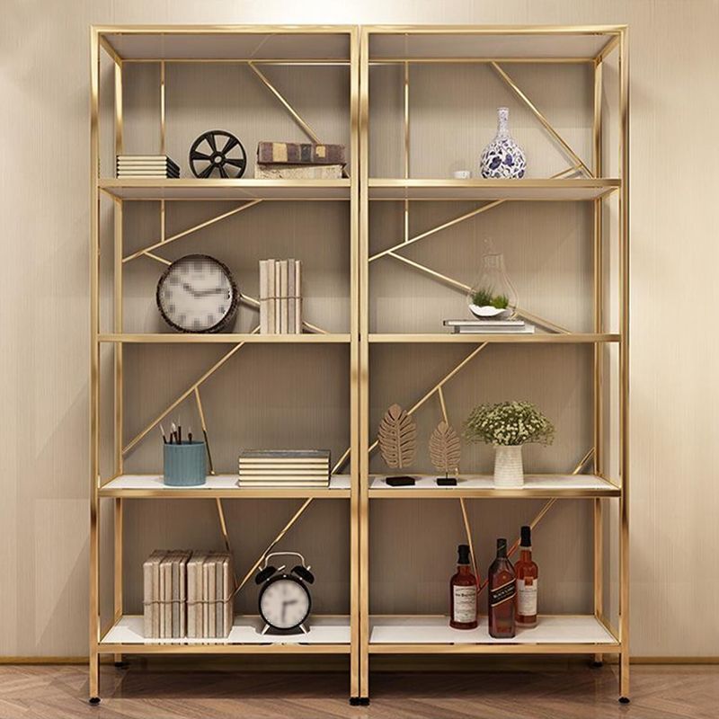 Scandinavian Open Etagere Bookshelf with Gold Iron Frame White Manufactured Wood Shelf Clearhalo 'Bookcases' 'furn' 'furn_bookcases' 'Furniture' 'furniture_bookcases' 'kitchen' 'kitchen_bookcases' 'Living Room Furniture' 'Office Furniture' 1200x1200_b5a512e9-e78c-4456-a7f1-2cd72fa6a9e7