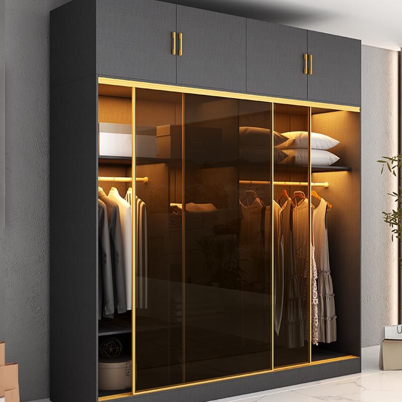Contemporary Style 5 Tier Wardrobe Glass Cloth Rod Included Wardrobe Closet