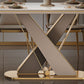 Glossy Beige Dinette Table with Metal Base Modern Dining Table for Home Clearhalo 'Dining Tables & Seating' 'Dining Tables' 'dining_table' 'furn' 'furn_dining_table' 'Furniture' 'Kitchen & Dining Furniture' 1200x1200_b5a8250a-ebd8-4170-ab50-8c219aae4e3e