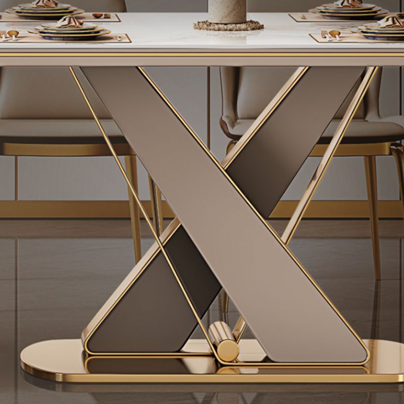 Glossy Beige Dinette Table with Metal Base Modern Dining Table for Home Clearhalo 'Dining Tables & Seating' 'Dining Tables' 'dining_table' 'furn' 'furn_dining_table' 'Furniture' 'Kitchen & Dining Furniture' 1200x1200_b5a8250a-ebd8-4170-ab50-8c219aae4e3e
