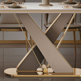Glossy Beige Dinette Table with Metal Base Modern Dining Table for Home Clearhalo 'Dining Tables & Seating' 'Dining Tables' 'dining_table' 'furn' 'furn_dining_table' 'Furniture' 'Kitchen & Dining Furniture' 1200x1200_b5a8250a-ebd8-4170-ab50-8c219aae4e3e