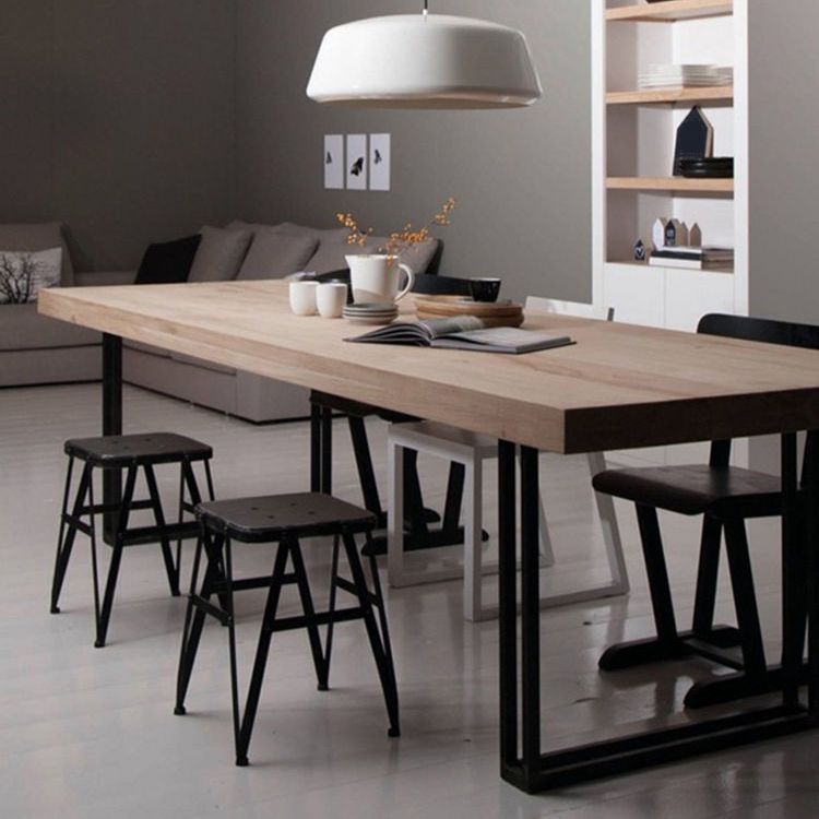 Metal Industrial Rectangle Dining Table Wood Top Indoor Table with Sled Clearhalo ' dining_table' 'Dining Tables & Seating' 'Dining Tables' 'furn' 'furn_dining_table' 'Furniture' 'furniture_dining_table' 'Kitchen & Dining Furniture' 'kitchen&dining_furn' 'kitchen' 'kitchen_dining_table' 1200x1200_b5a8b84a-47ba-44b8-8f98-cab81a5cbe45