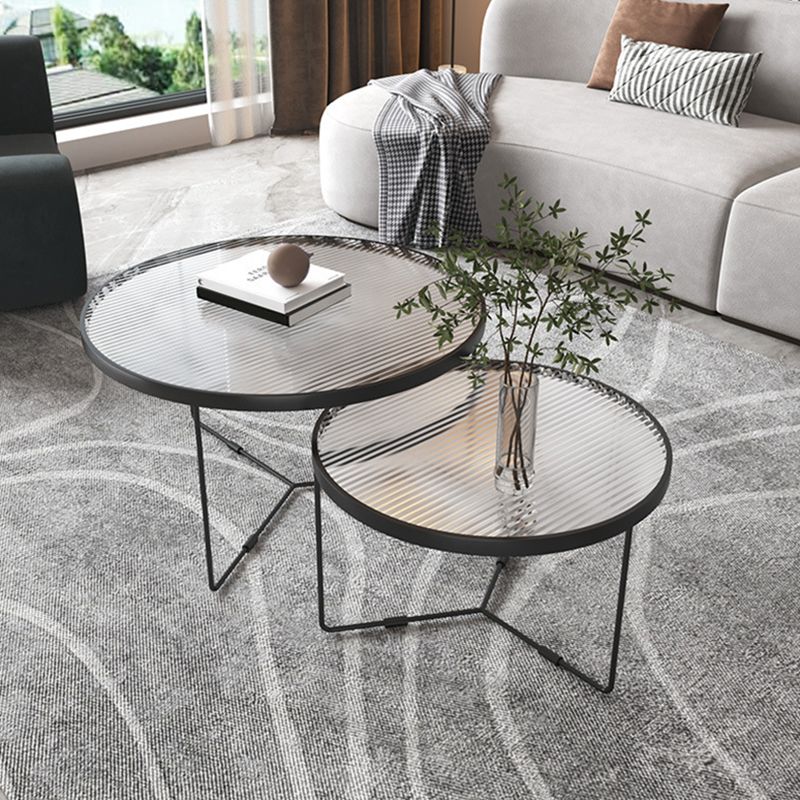 Contemporary Cross Legs Glass Round Metal Nesting Coffee Table Set Clearhalo 'Coffee & Accent Tables' 'Coffee Tables' 'coffee_tables' 'furn' 'furn_coffee_tables' 'Furniture' 'Living Room Furniture' 1200x1200_b5a91825-55fa-4f70-8751-95b0331905b3