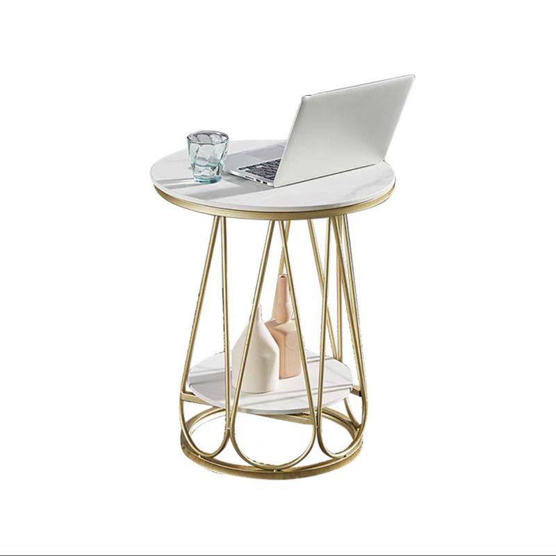 Frame Steel Tube Base Designed with Round Table Top Made of Rock PlateSide Table