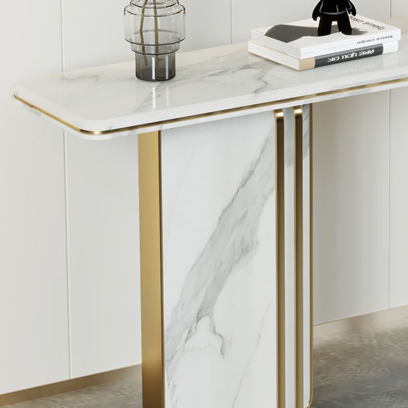 Glam Stone Rectangle Console Accent Table with Marble for Hall