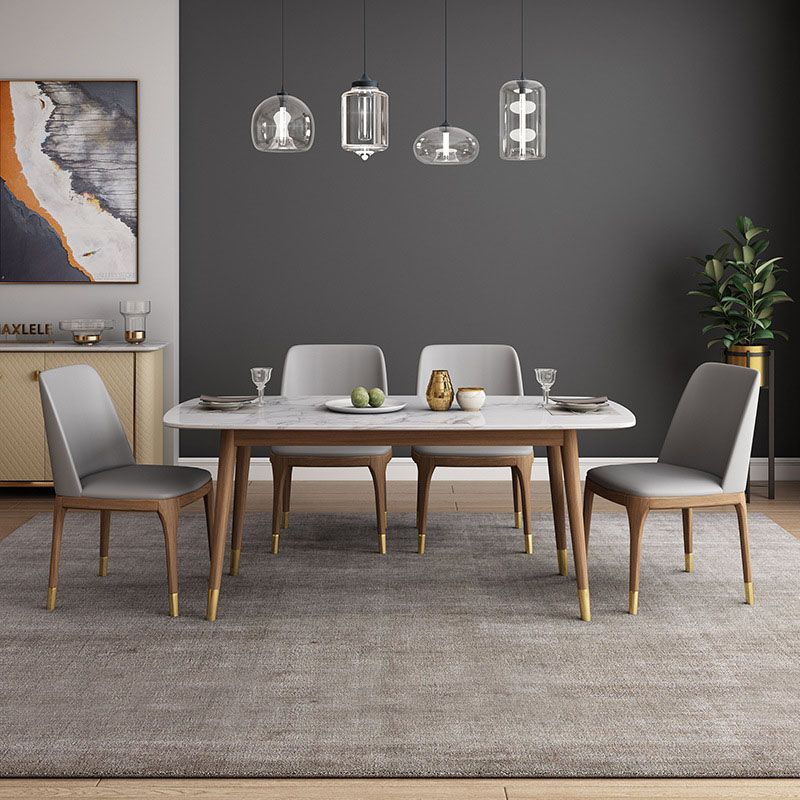 Stone Top Dining Table Mid-Century Modern Table with 4 Wood Legs Clearhalo 'Dining Tables & Seating' 'Dining Tables' 'dining_table' 'furn' 'furn_dining_table' 'Furniture' 'Kitchen & Dining Furniture' 1200x1200_b5af333d-dd9f-42f7-b79b-4b8f680d5e47