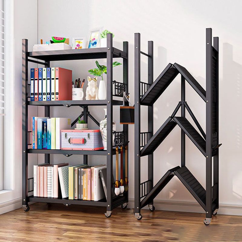 Contemporary Folding Steel Etagere Bookshelf with Caster Wheels Clearhalo 'Bookcases' 'furn' 'furn_bookcases' 'Furniture' 'furniture_bookcases' 'kitchen' 'kitchen_bookcases' 'Living Room Furniture' 'Office Furniture' 1200x1200_b5b3da9c-0580-461e-80bc-53ba19f468c8
