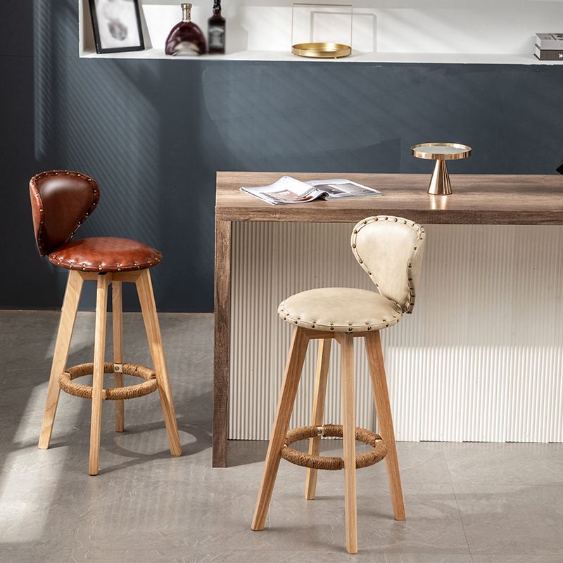 Scandinavian Wood Leather Counter Stools Low Back Bar Stools with Round Seat Clearhalo 'Bar Furniture' 'Bar Stools' 'bar_stools' 'furn' 'furn_bar_stools' 'furniture_bar_stools' 'Kitchen & Dining Furniture' 'kitchen&dining_furn' 'kitchen' 'kitchen_furn' Furniture' 1200x1200_b5b3dafa-2c74-4d5d-8bdf-1031a70b33b7