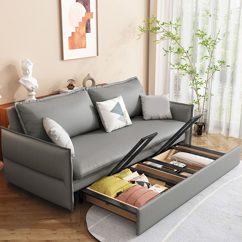 Divano in pelle in finto grigio con divano posteriore cuscino cucito cucito