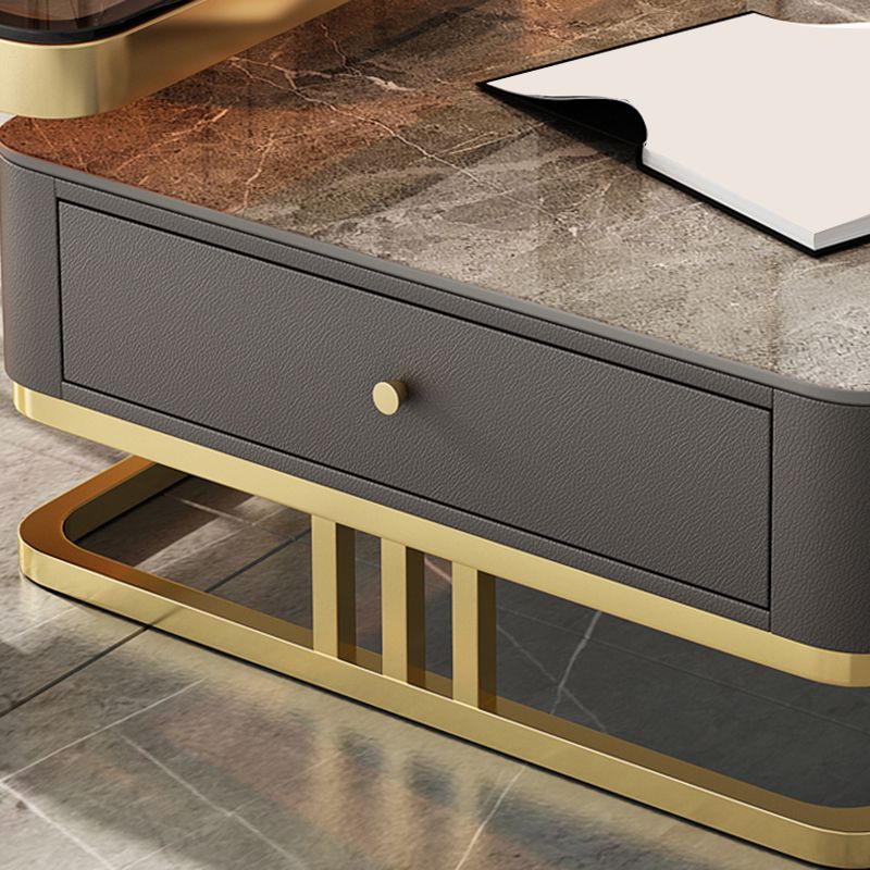 Glam Frame Couchtisch, Glas/Schiefer, quadratischer Cocktailtisch mit Schublade