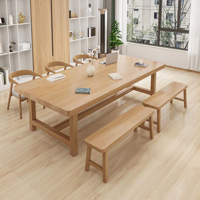Rectangle Trestle Base Dining Table Modern Wood Table for Kitchen Clearhalo 'Dining Tables & Seating' 'Dining Tables' 'dining_table' 'furn' 'furn_dining_table' 'Furniture' 'Kitchen & Dining Furniture' 1200x1200_b5b8c0f5-c220-48f3-a11f-e2799f9a75a8