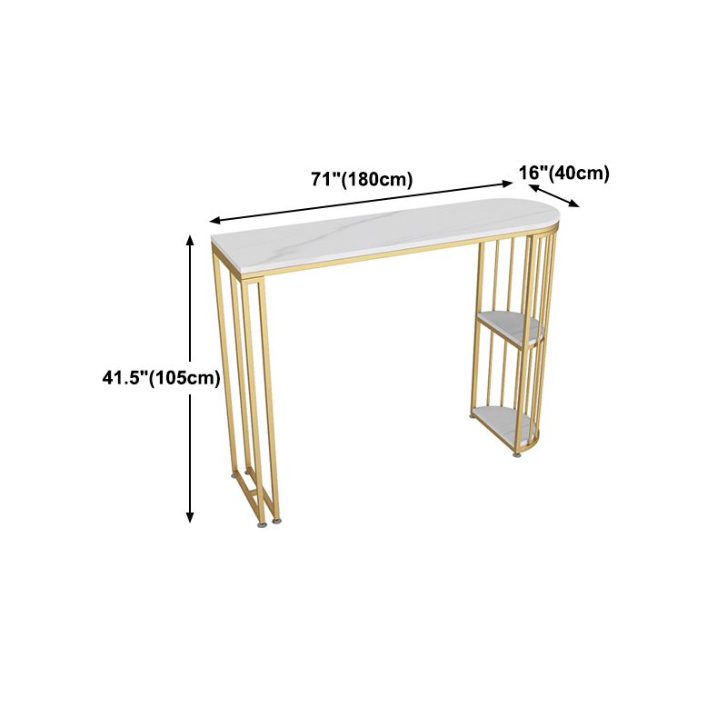 Glam Stone Indoor Bar Dining Table Gold Iron Double Pedestal Bistro Table with Shelve Clearhalo 'Bar Furniture' 'Bar Tables' 'bar_tables' 'furn' 'furn_bar_tables' 'Furniture' 'furniture_bar_tables' 'Kitchen & Dining Furniture' 'kitchen&dining_furn' 'kitchen' 1200x1200_b5ba05e0-2162-4ce0-bfb3-0de284d349a0