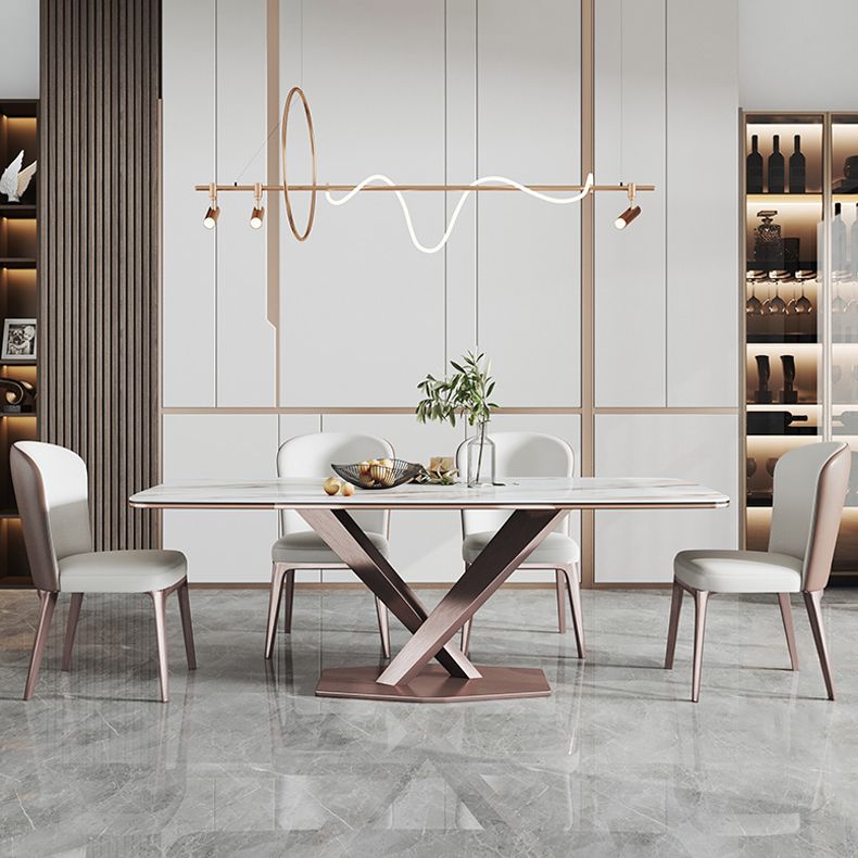 Minimalist Rectangle Sintered Stone Dining Table of 5/7 with Pedestal Base Dining Set for Restaurant Clearhalo 'Dining Room Sets' 'Dining Tables & Seating' 'dining_room_set' 'furn' 'furn_dining_room_set' 'Furniture' 'furniture_dining_room_set' 'Kitchen & Dining Furniture' 'kitchen&dining_furn' 'kitchen' 1200x1200_b5baeea9-702f-468d-b1bb-8cf471ad6232