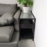 21.6" Tall Modern Rectangular Glass Top Side Table Iron Frame End Table with Shelves
