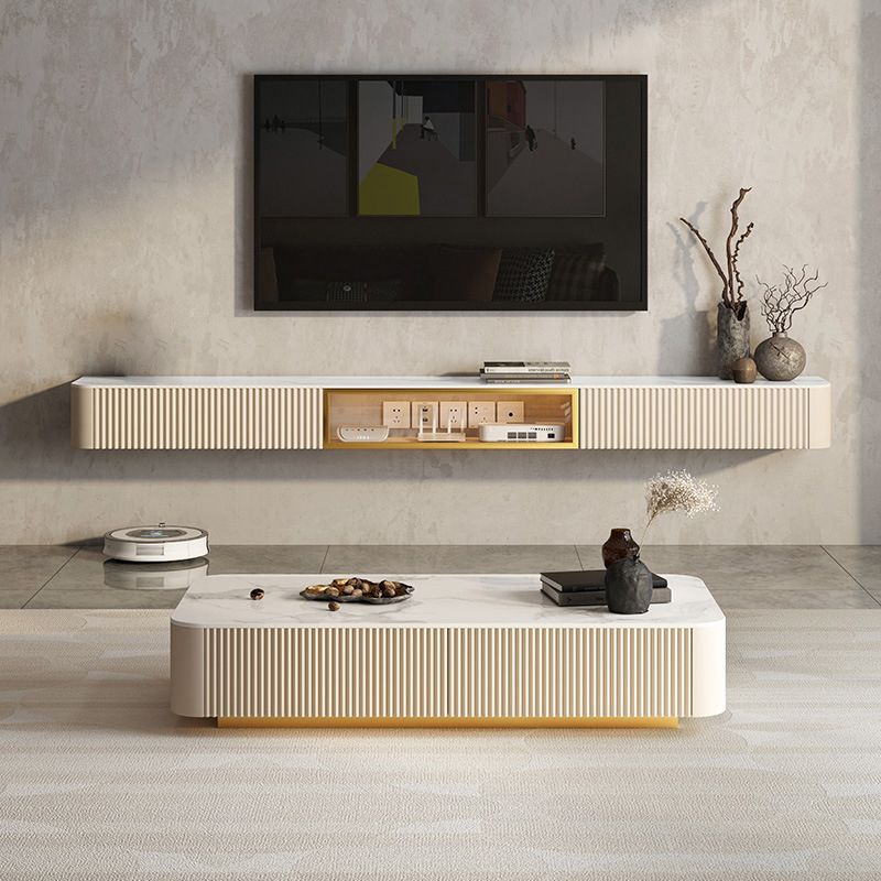 Glam Stone TV Stand Console Wall-mounted TV Media Stand with Drawers for Living Room Clearhalo 'furn' 'furn_tv_stands_entertainment_centers' 'Furniture' 'Living Room Furniture' 'TV Stands & Entertainment Centers' 'TV Stands & Media Storage Furniture' 'tv_stands_entertainment_centers' 1200x1200_b5bc2ed9-5872-494b-ad0e-7d5bfcd95d9c