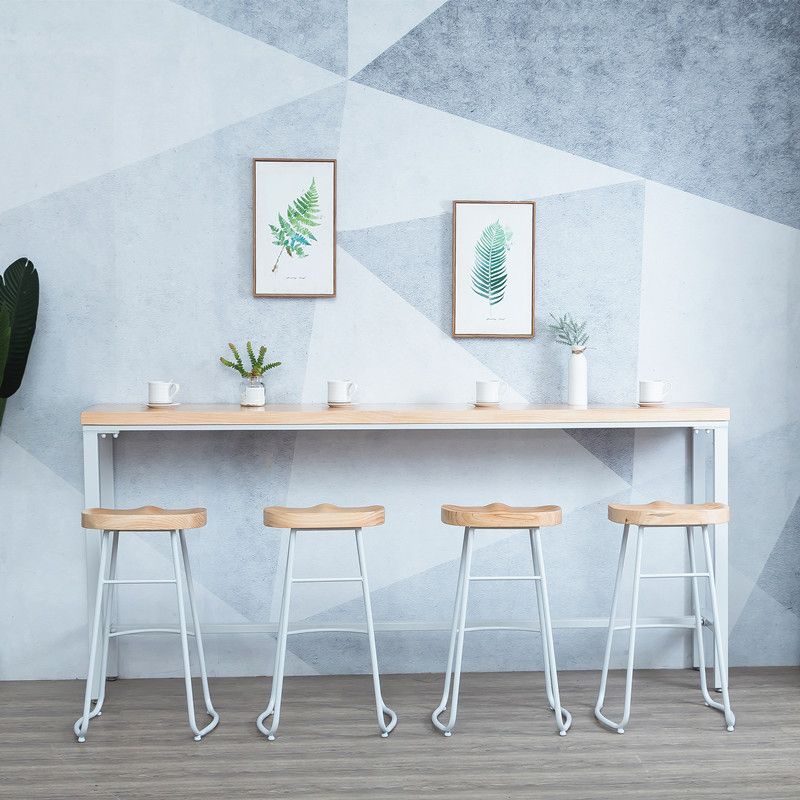 Tavolo da bar in legno massiccio di lussuoso set da barra da barra da 1/5 pezzi con sgabelli bianchi