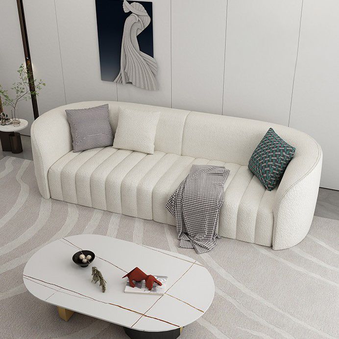 Sofá curva de lana blanca sofá de brazo inclinado moderno para sala de estar