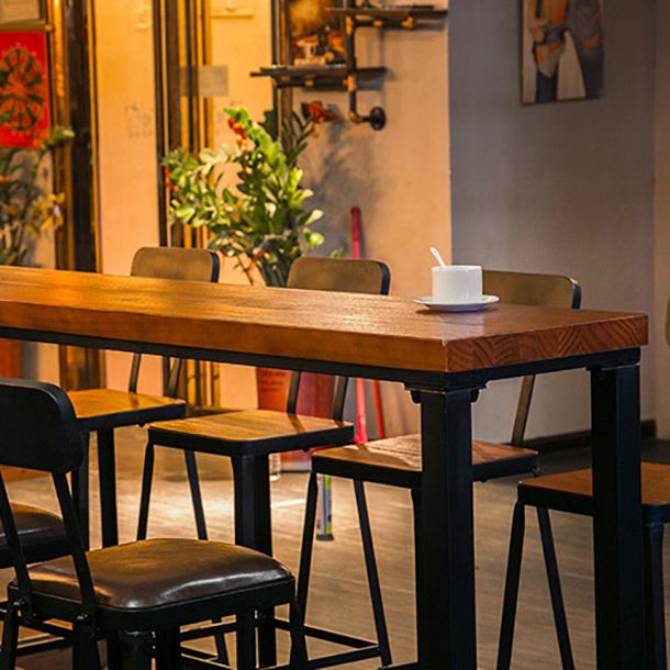 Solid Wood Bar Dining Table Industrial Bar Dining Table with Trestle Base in Black Clearhalo 'Bar Furniture' 'Bar Tables' 'bar_tables' 'furn' 'furn_bar_tables' 'Furniture' 'furniture_bar_tables' 'Kitchen & Dining Furniture' 1200x1200_b5c0e28f-c879-4e26-92e7-d9c6d4da3532