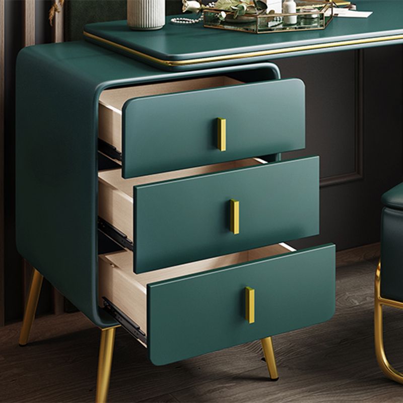 3 Drawers Make-up Vanity Set, 28.74" H Leather Vanity with Stool & Mirror Clearhalo 'Bedroom Furniture' 'furn' 'furn_makeup_vanities' 'Furniture' 'Makeup Vanities' 'makeup_vanities' 1200x1200_b5c14ca9-a3e8-4d6e-b82d-5729622b4b27