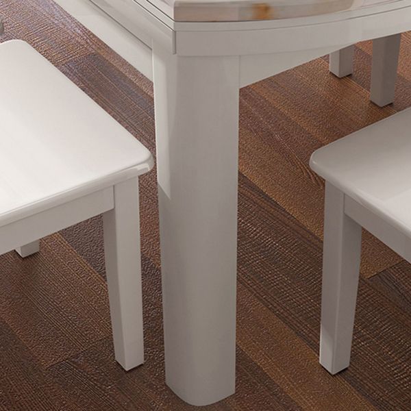 Tavolo da pranzo stile semplicità, rettangolare, in finto marmo, con ribaltina
