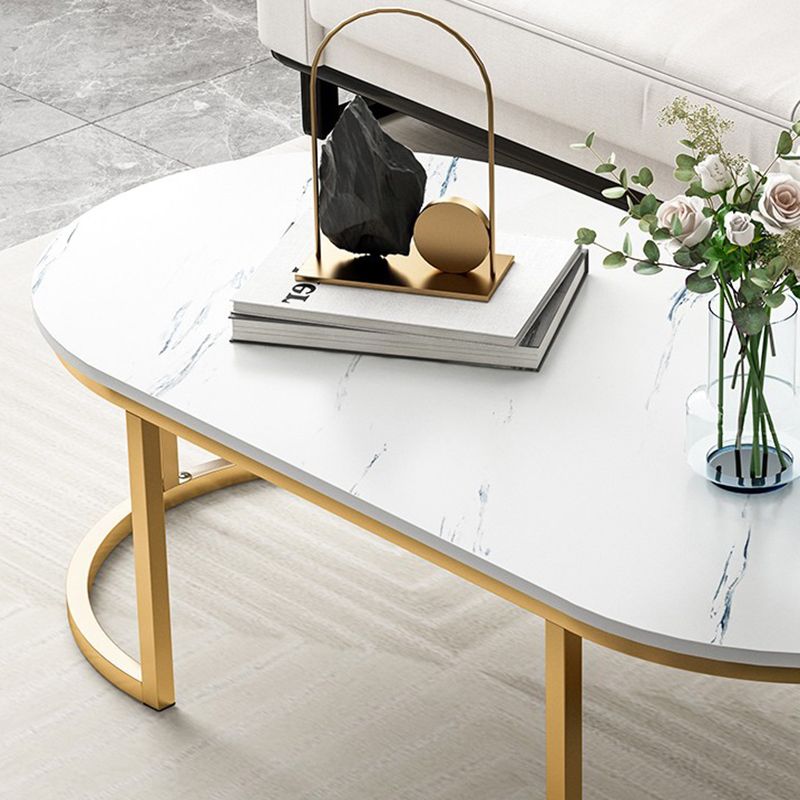 Glam Style Oval Marble Coffee Table with Iron Base Coffee Cocktail Table Clearhalo 'Coffee & Accent Tables' 'Coffee Tables' 'coffee_tables' 'furn' 'furn_coffee_tables' 'Furniture' 'Living Room Furniture' 1200x1200_b5c4cdf5-07cd-4e06-9bd6-0e5532995499